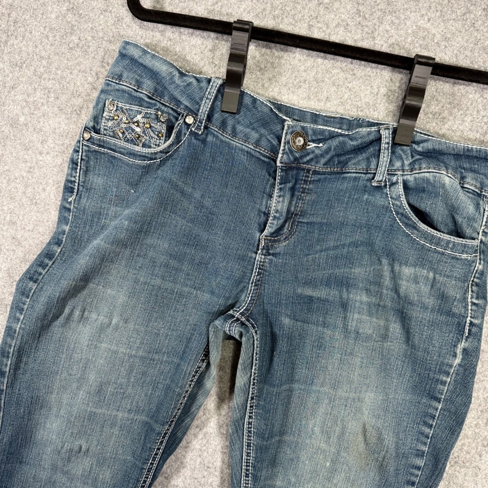 Natural Reflection Straight Leg Jeans Womens 10 Blue Embellished Medium Wash